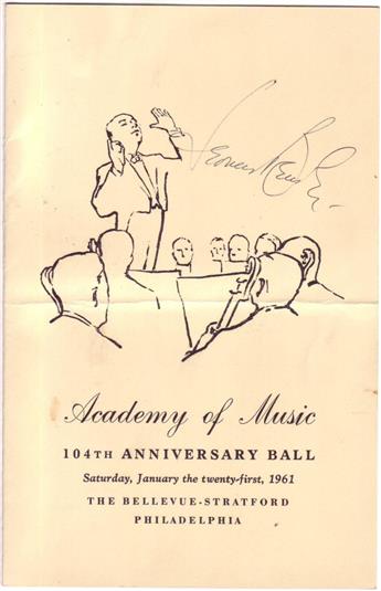 BERNSTEIN, LEONARD. Two items: Photograph Signed and Inscribed * Academy of Music 104th Anniversary Ball menu Signed.
